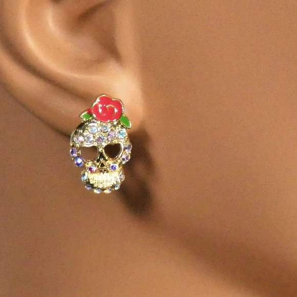 Sparkling sugar skull earrings, Día de los Muertos, Day of the Dead, Halloween - Picture 4 of 7